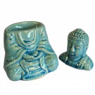 Sitting Buddha oljebrenner i keramikk, blå 14 cm thumbnail