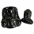 Sitting Buddha oljebrenner i keramikk, svart 14 cm thumbnail