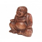 Small Laughing Buddha håndskåret tre 9-10 cm thumbnail