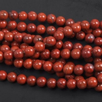 Jaspis, rød med hull, 6 mm, runde (30 stk)