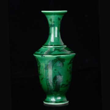 Kinesisk håndmalt grønn Vase Qing-dynastiet Qianlong Mark