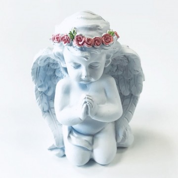 Angel Praying with Pink Roses 12 cm