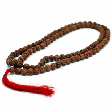 Mala bønnekjede med 108 brune Rudraksha-perler