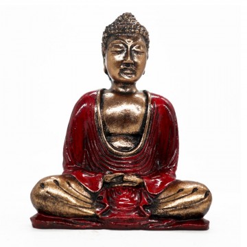 Buddha Dhyana medium rød og gull 15 cm