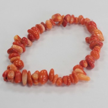 Chips armbånd med strikk, Rød Koral (fargeforbedret) AAA-kvalitet, 19 cm