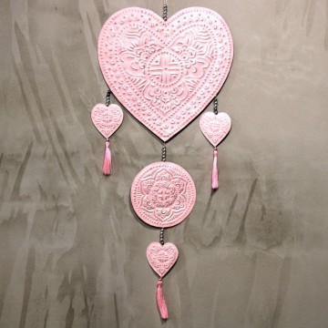 Aluminiums uro hjerter, rosa 70 cm