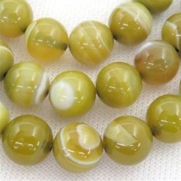 Agat, oliven stripet (Farget) med hull, 6 mm, runde (30 stk)