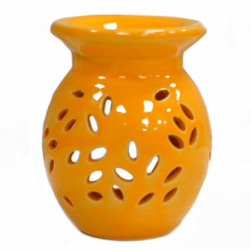 Floral oljebrenner i keramikk, Orange 15 cm