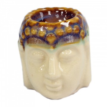 Oljebrenner med Buddha hode, ivory og mint, 9 cm