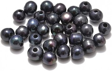 Perle, svart med hull, 8-10 mm, 20 stk