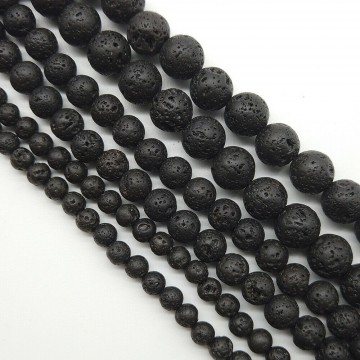 Lava, svart med hull, 6 mm, runde (30 stk)