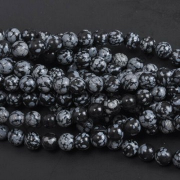 Obsidian, snøfnugg med hull, 8 mm, runde (20 stk)