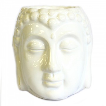 Oljebrenner med Buddha hode, hvit, 8,5 cm