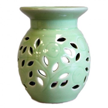 Floral oljebrenner i keramikk, Lime 15 cm
