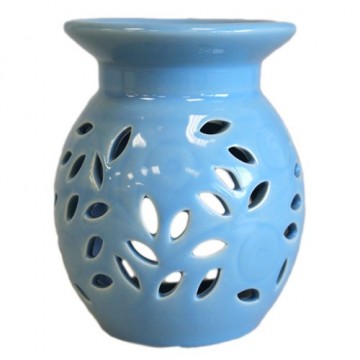 Floral oljebrenner i keramikk, Blå 15 cm