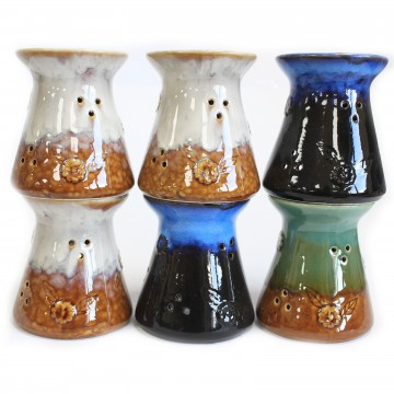 Blomst oljebrenner i keramikk, hvit og brun 12 cm