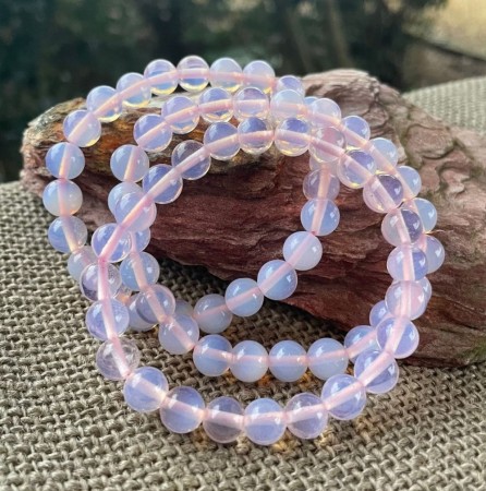 Armbånd med 8 mm Opalitt, rosa (Syntetisk) AAA-kvalitet, 19 cm