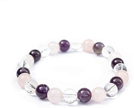 Armbånd med 8 mm Ametyst, Bergkrystall og Rosenkvarts AAA-kvalitet, 19 cm