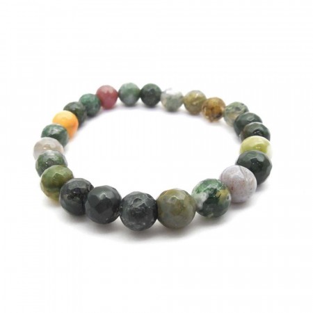 Armbånd med 8 mm Agat, mose fasett AAA-kvalitet, 19 cm