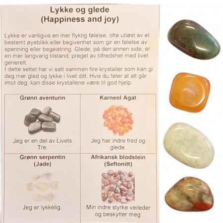 Temasett - Lykke og Glede med 4 tromlet krystaller