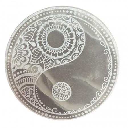 Selenitt, hvit charging plate yin og yang, 18 cm